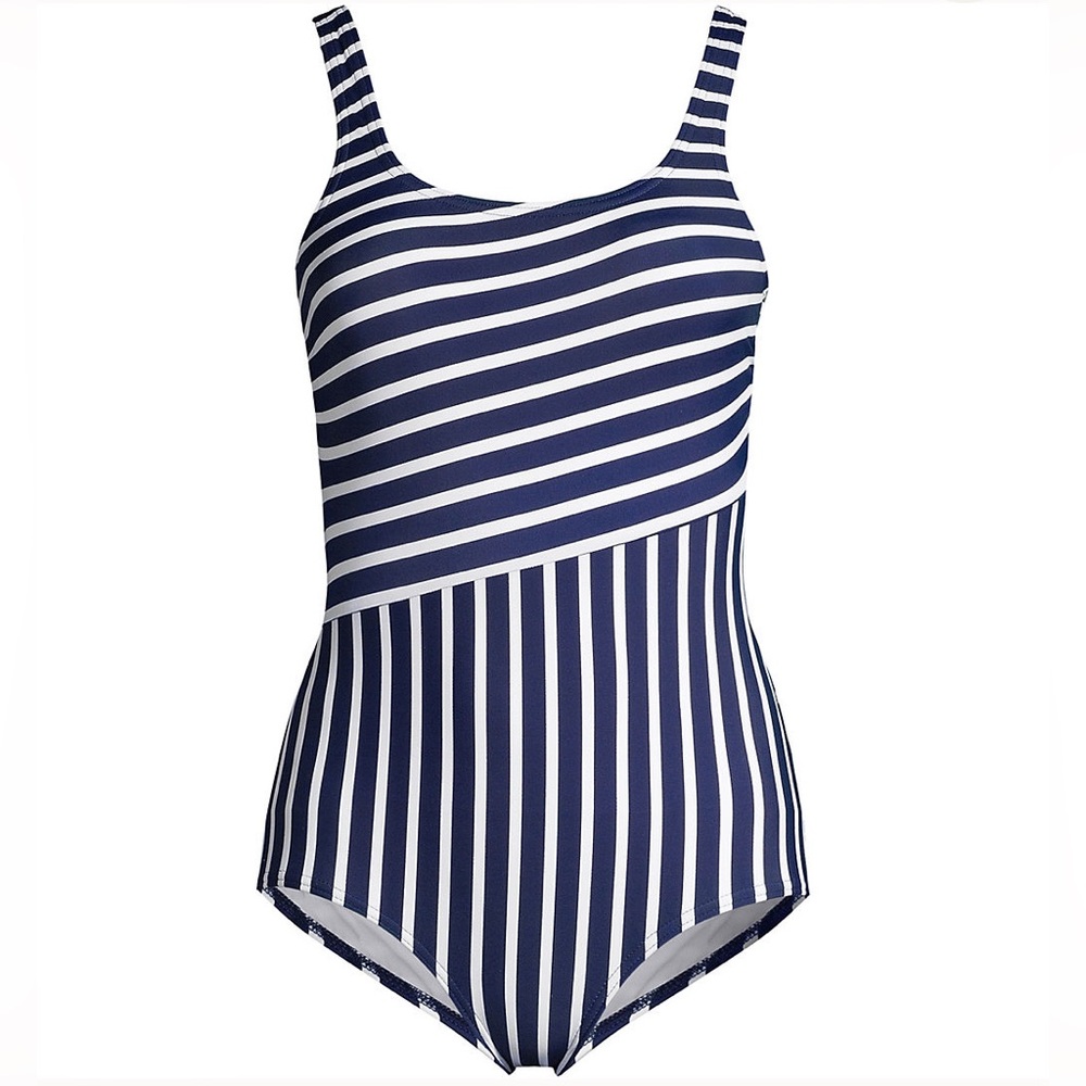 NWT Land’s End Nautical Stripe Bathing Suit Large